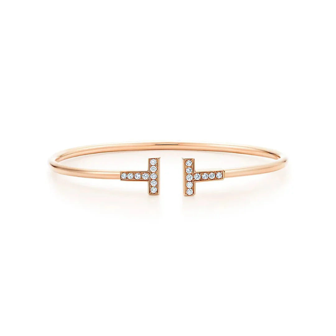 Diamond T Wire Bracelet Rose Gold