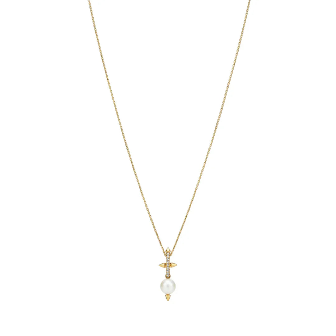 Pearl Pendant Necklace in Yellow Gold with Diamonds