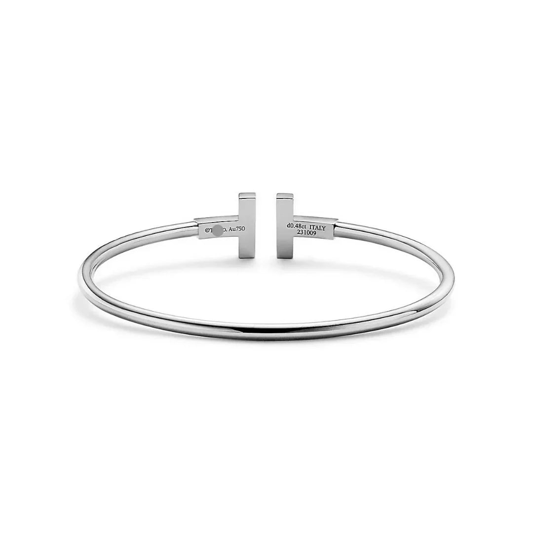 T Pave Diamond Wire Bangle in White Gold