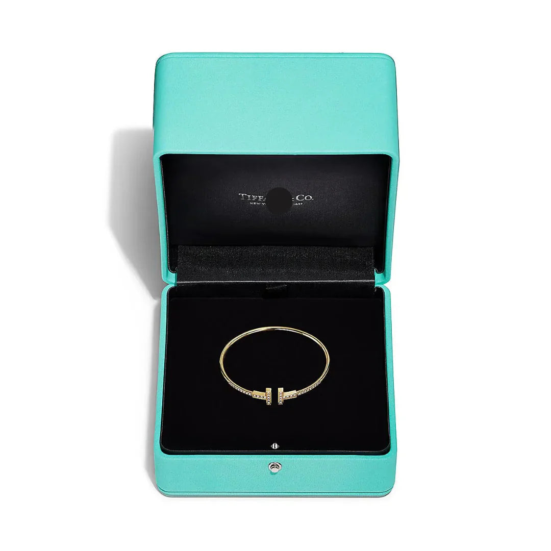 T Pave Diamond Wire Bangle in Yellow Gold