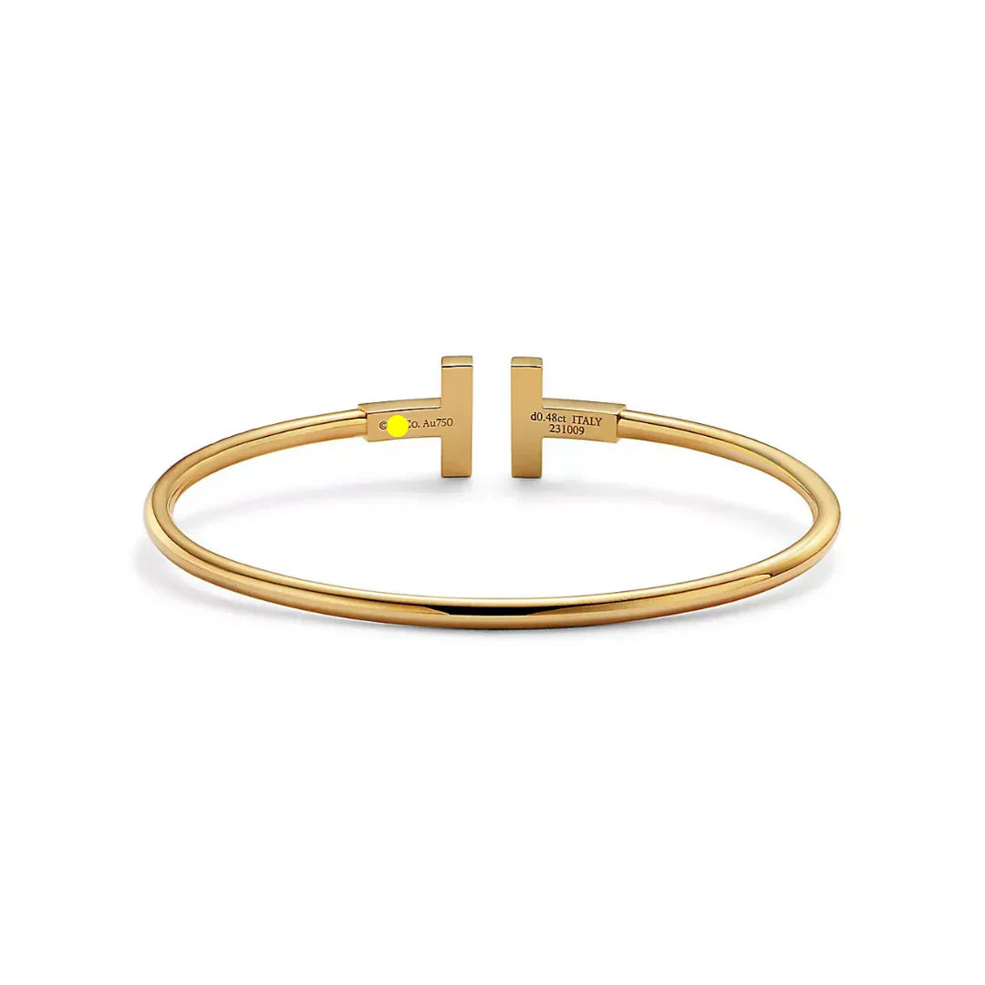 T Pave Diamond Wire Bangle in Yellow Gold