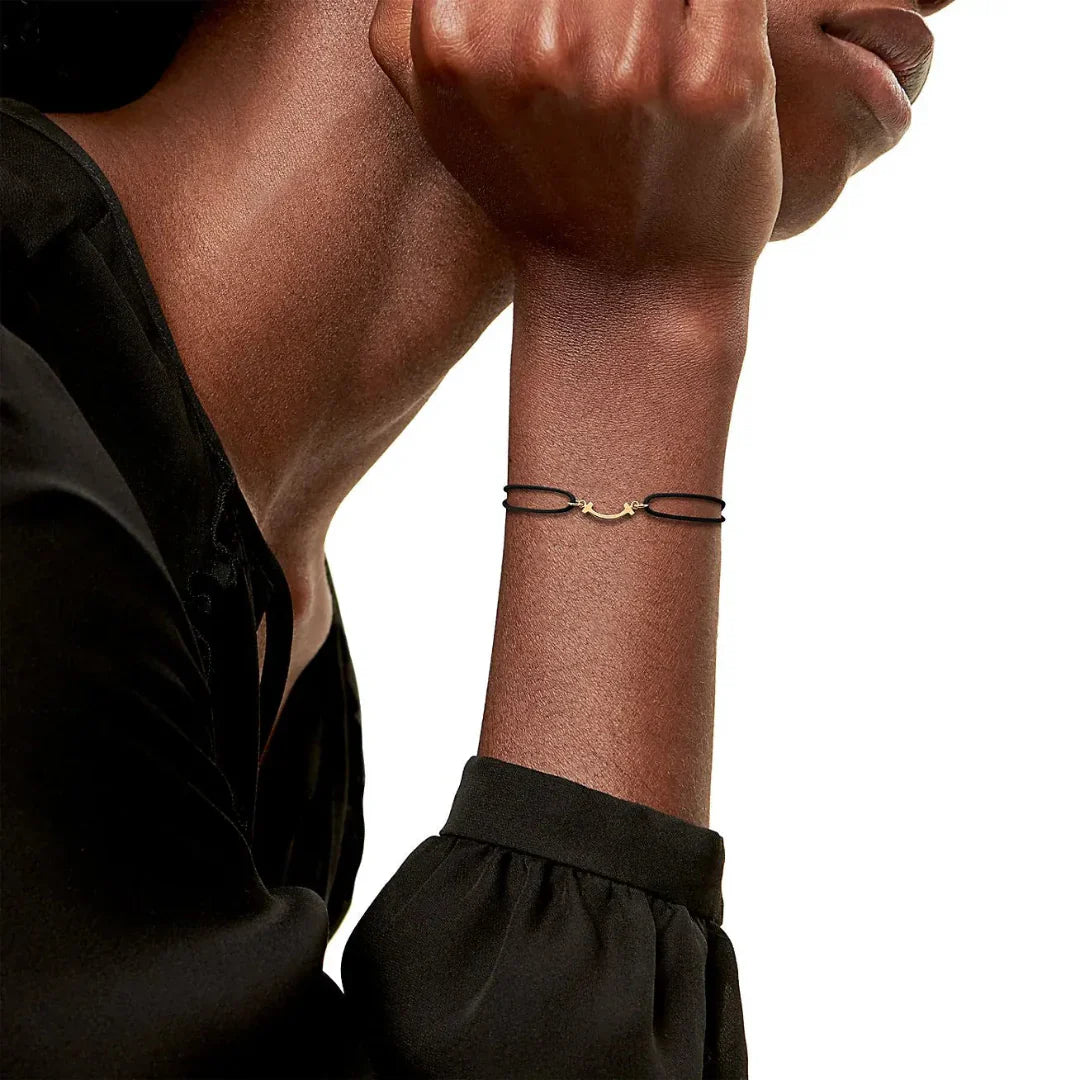 T Smile Bracelet with Black Cord in 18k Yellow Gold