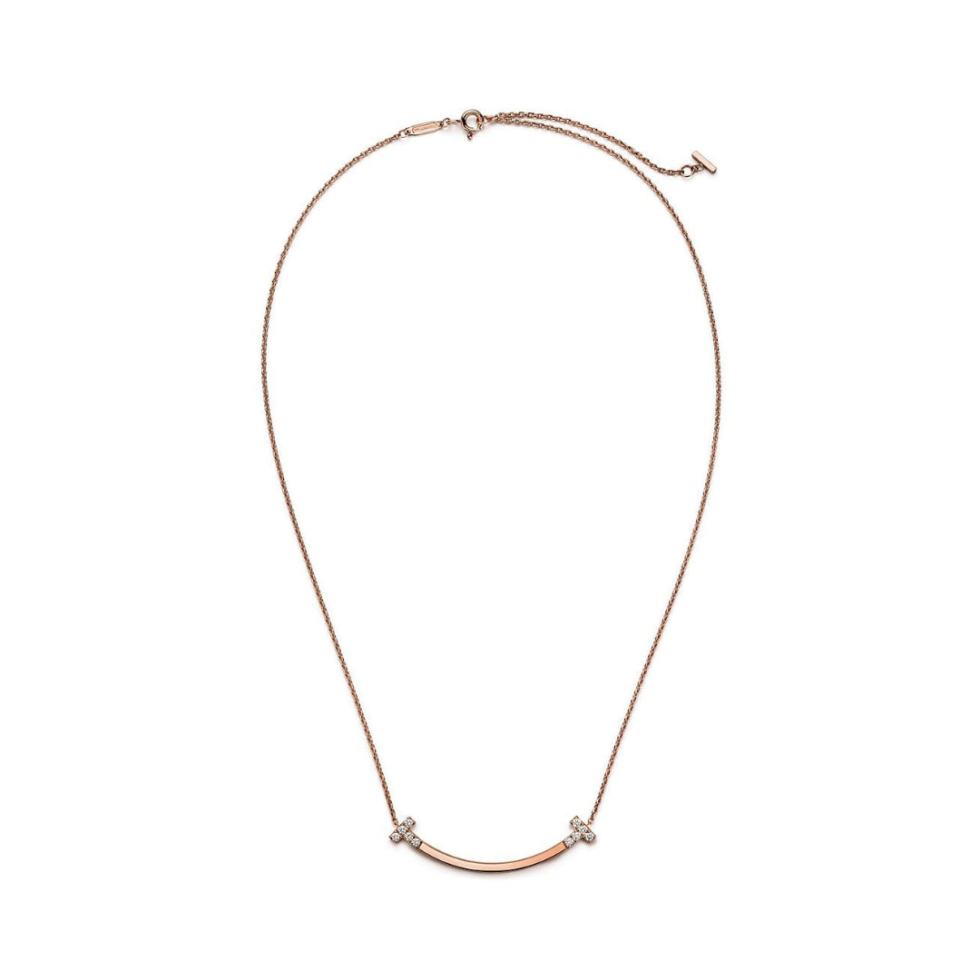 T Smile Medium Necklace in Rose Gold with Diamonds