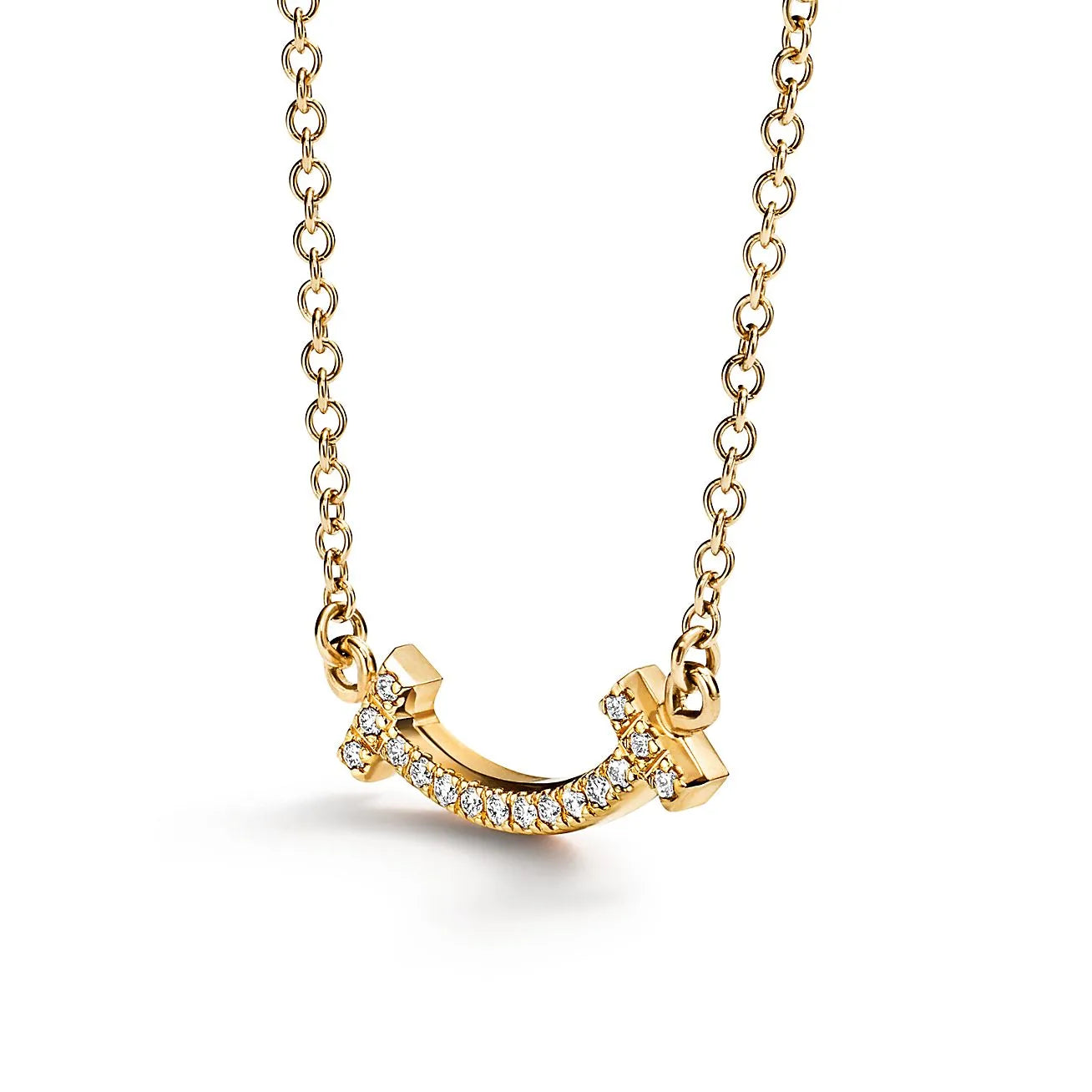T Smile Pendant in Yellow Gold Full Diamonds