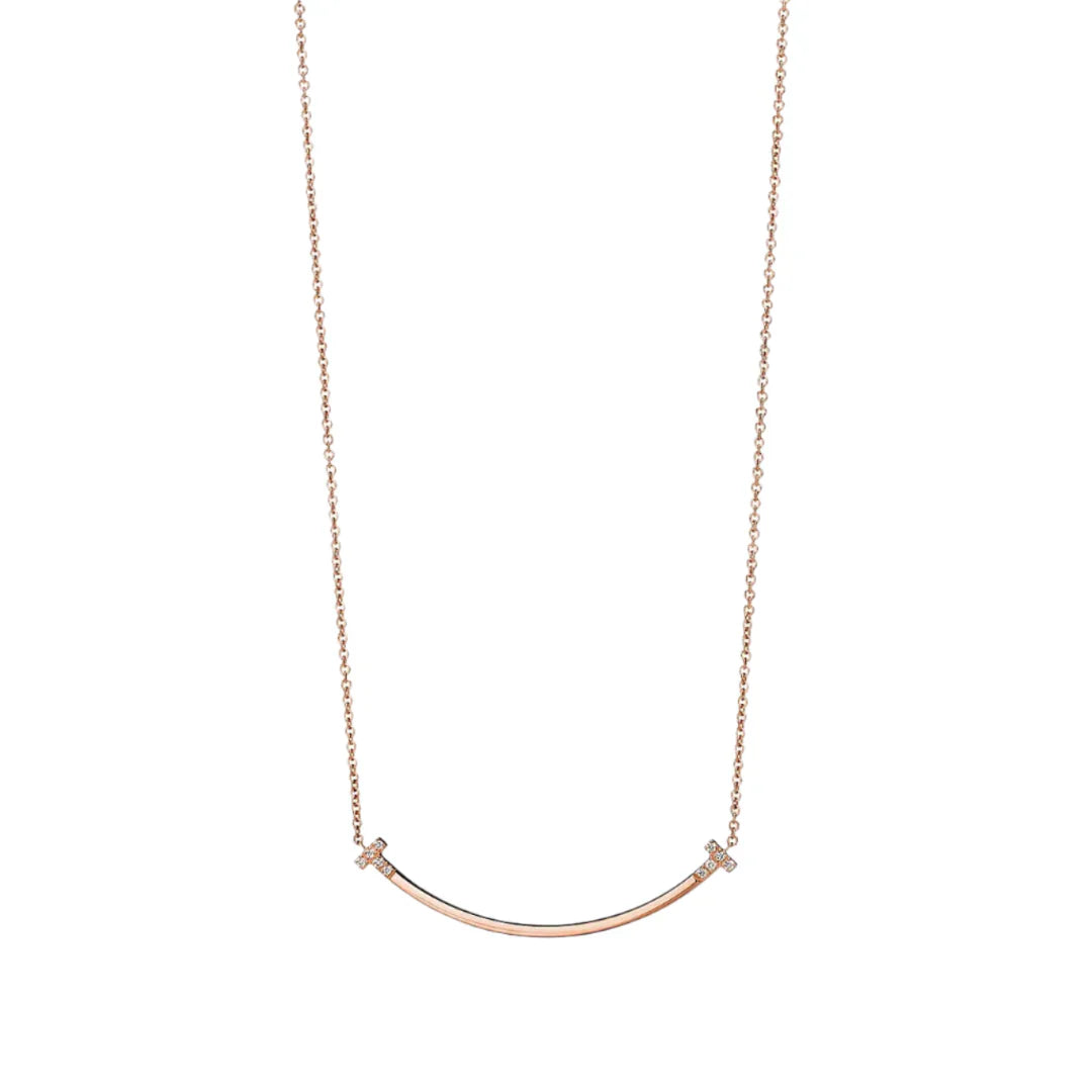 T Smile Pendant in Rose Gold with Diamonds