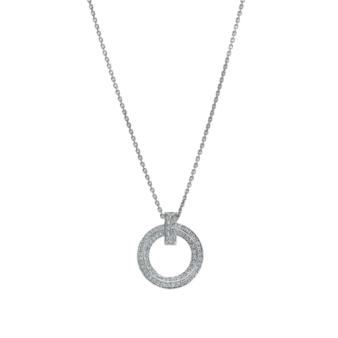 T T1 Circle Pendant Necklace in White Gold