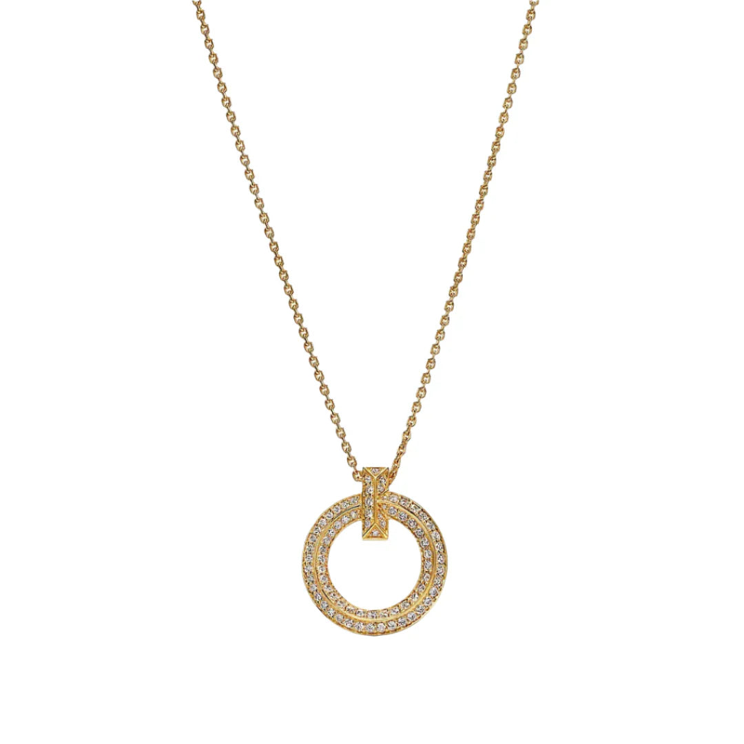 T T1 Circle Pendant Necklace in Yellow Gold