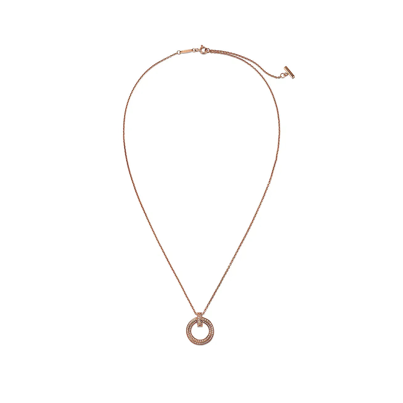 T T1 Narrow Circle Pendant Necklace Rose Gold Full Pavé Diamonds