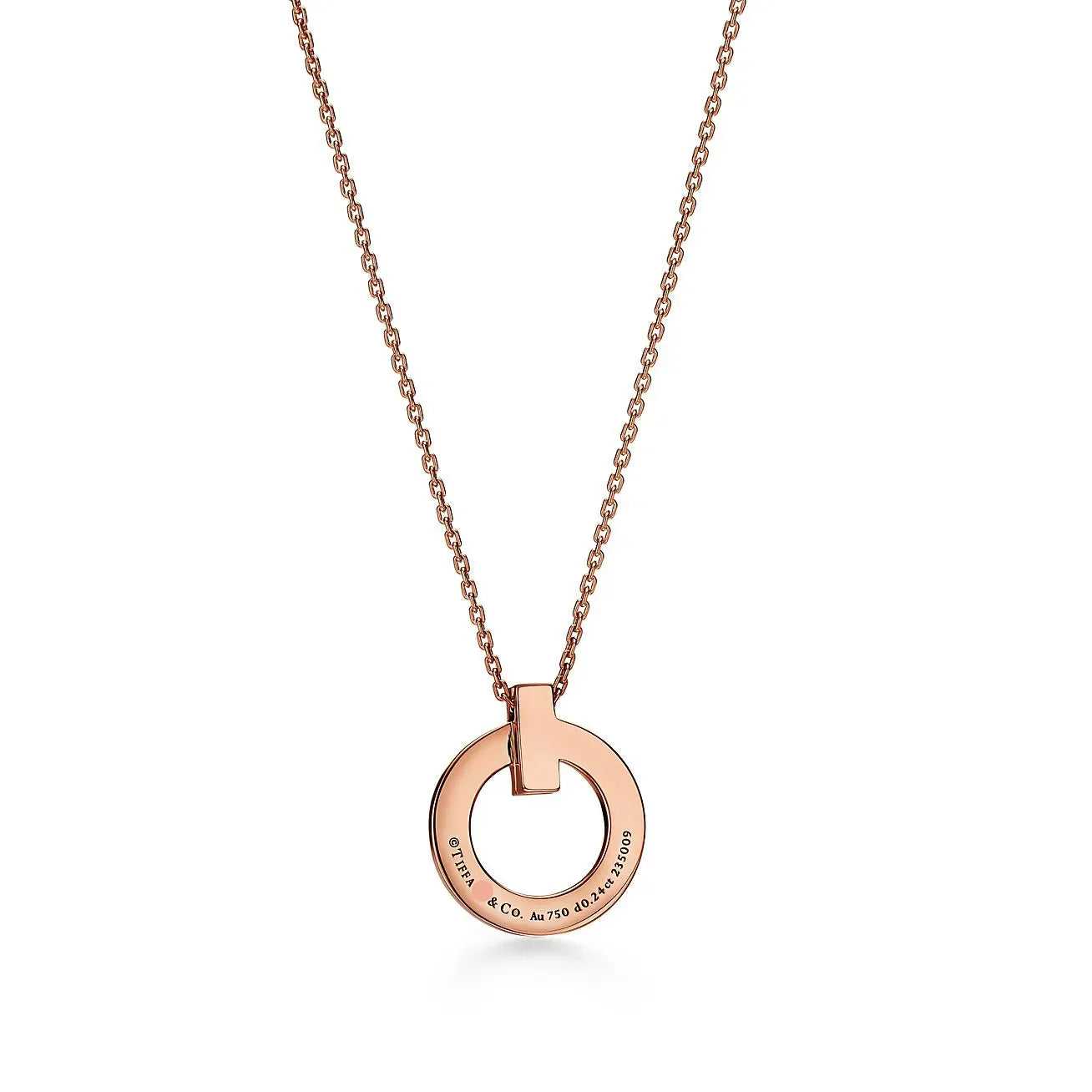 T T1 Narrow Circle Pendant Necklace Rose Gold Full Pavé Diamonds