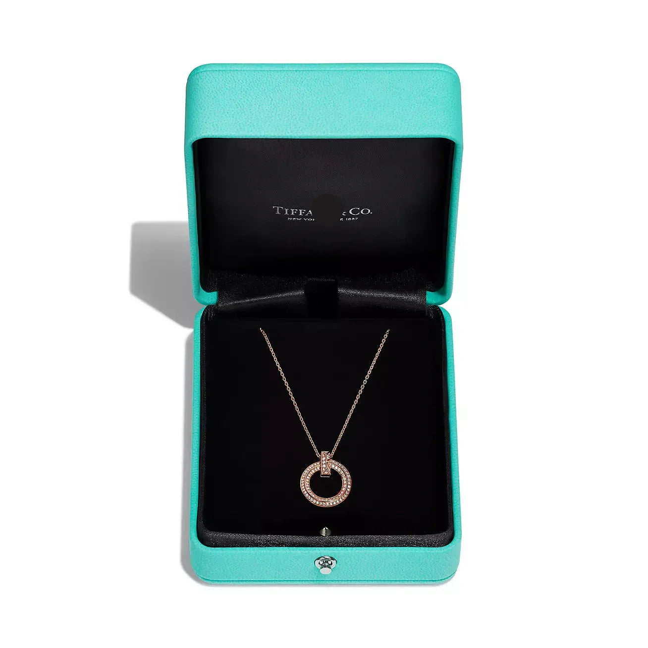 T T1 Narrow Circle Pendant Necklace Rose Gold Full Pavé Diamonds