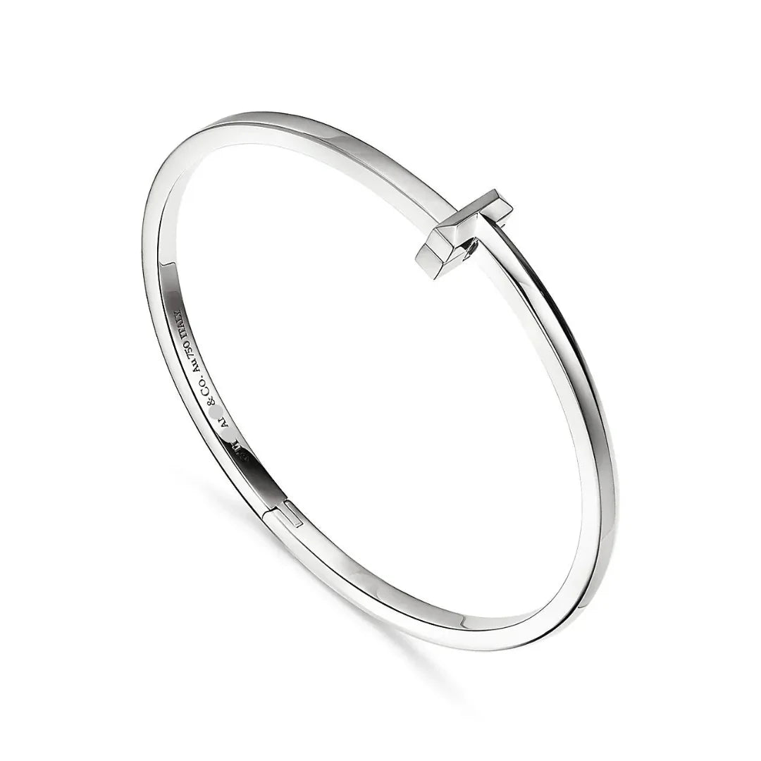 T1 Narrow Hinged Bangle White Gold