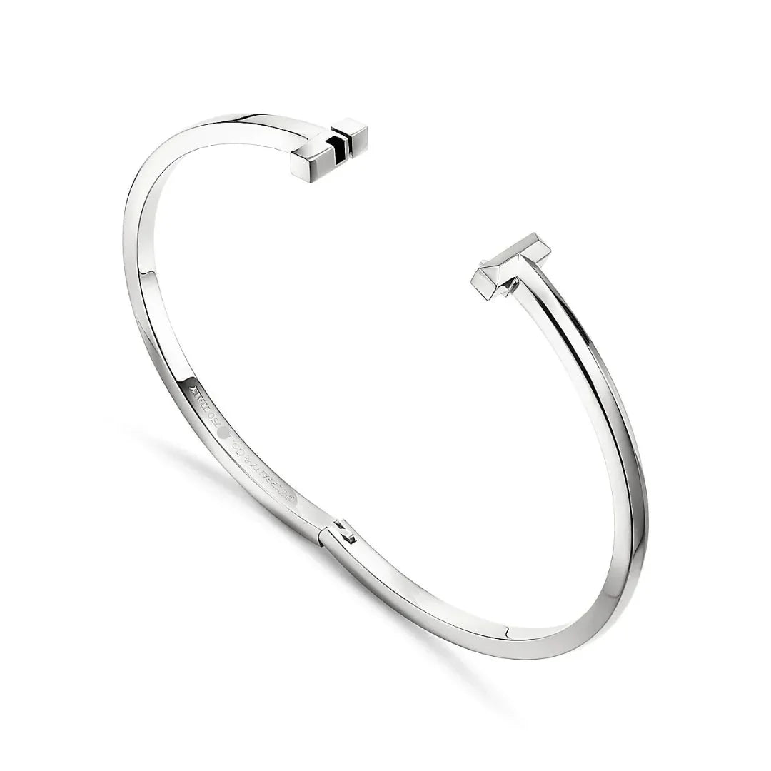 T1 Narrow Hinged Bangle White Gold