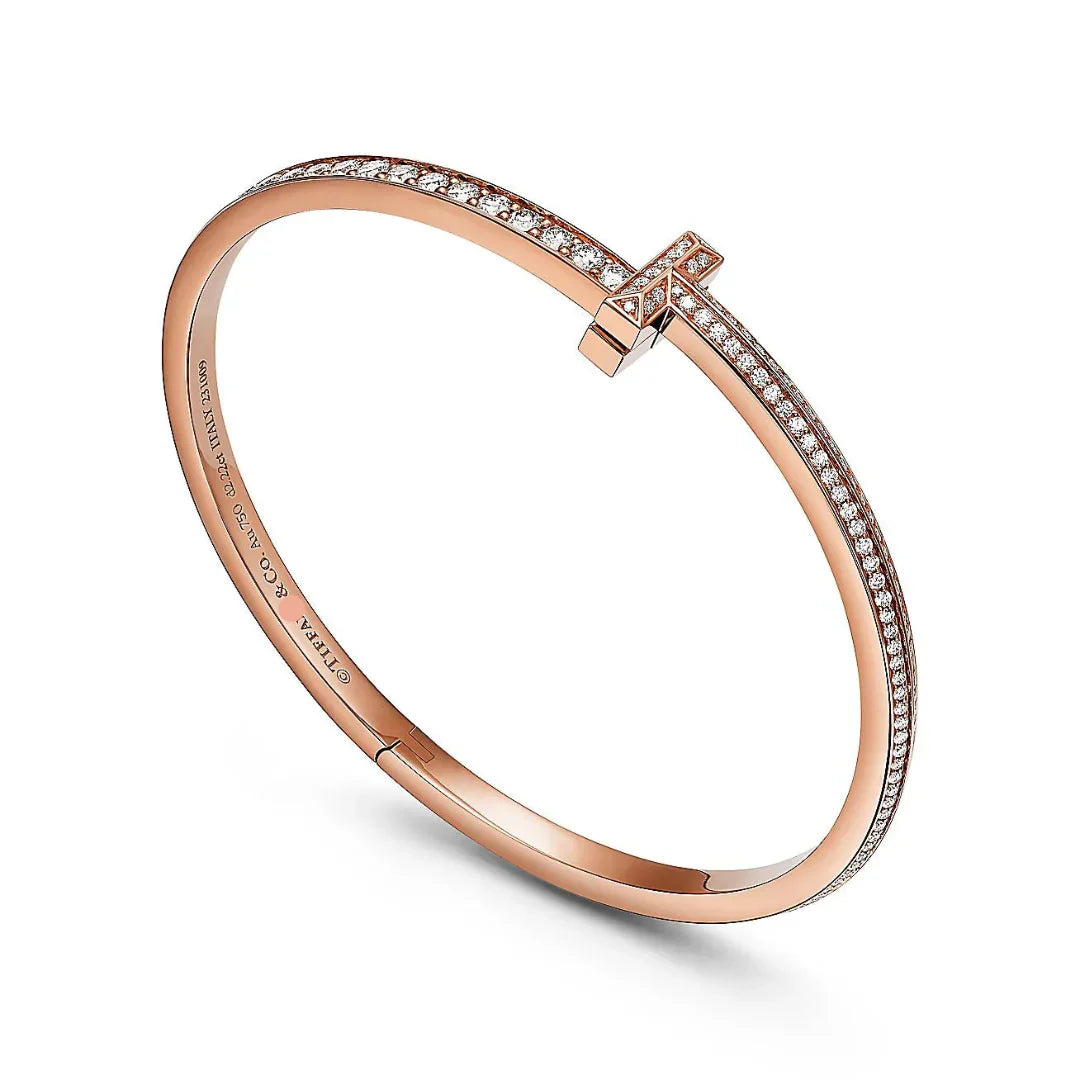 T1 Narrow Pave Diamond Hinged Bangle in Rose Gold