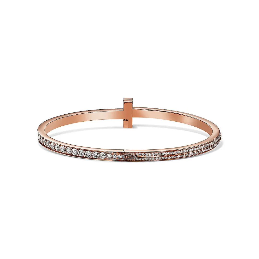 T1 Narrow Pave Diamond Hinged Bangle in Rose Gold
