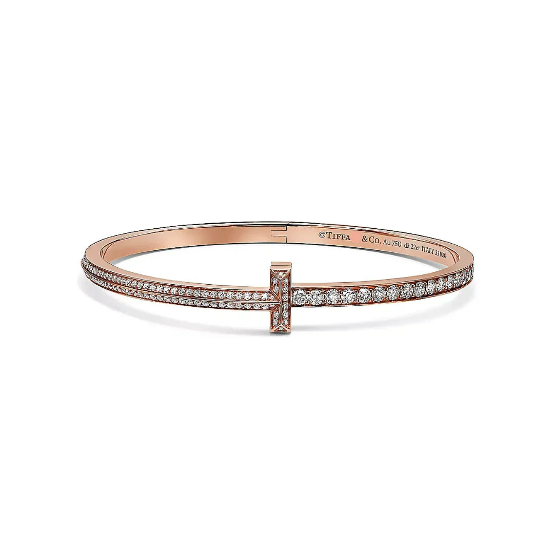 T1 Narrow Pave Diamond Hinged Bangle in Rose Gold