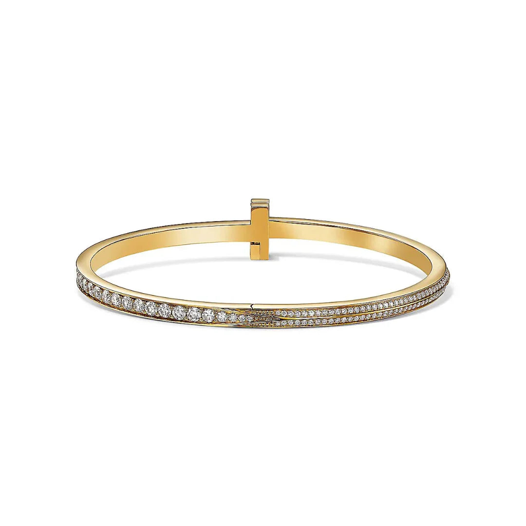 T1 Narrow Pave Diamond Hinged Bangle in Yellow Gold