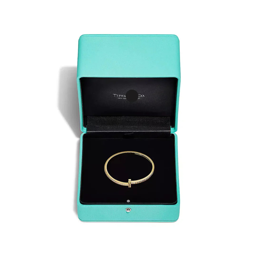 T1 Narrow Pave Diamond Hinged Bangle in Yellow Gold