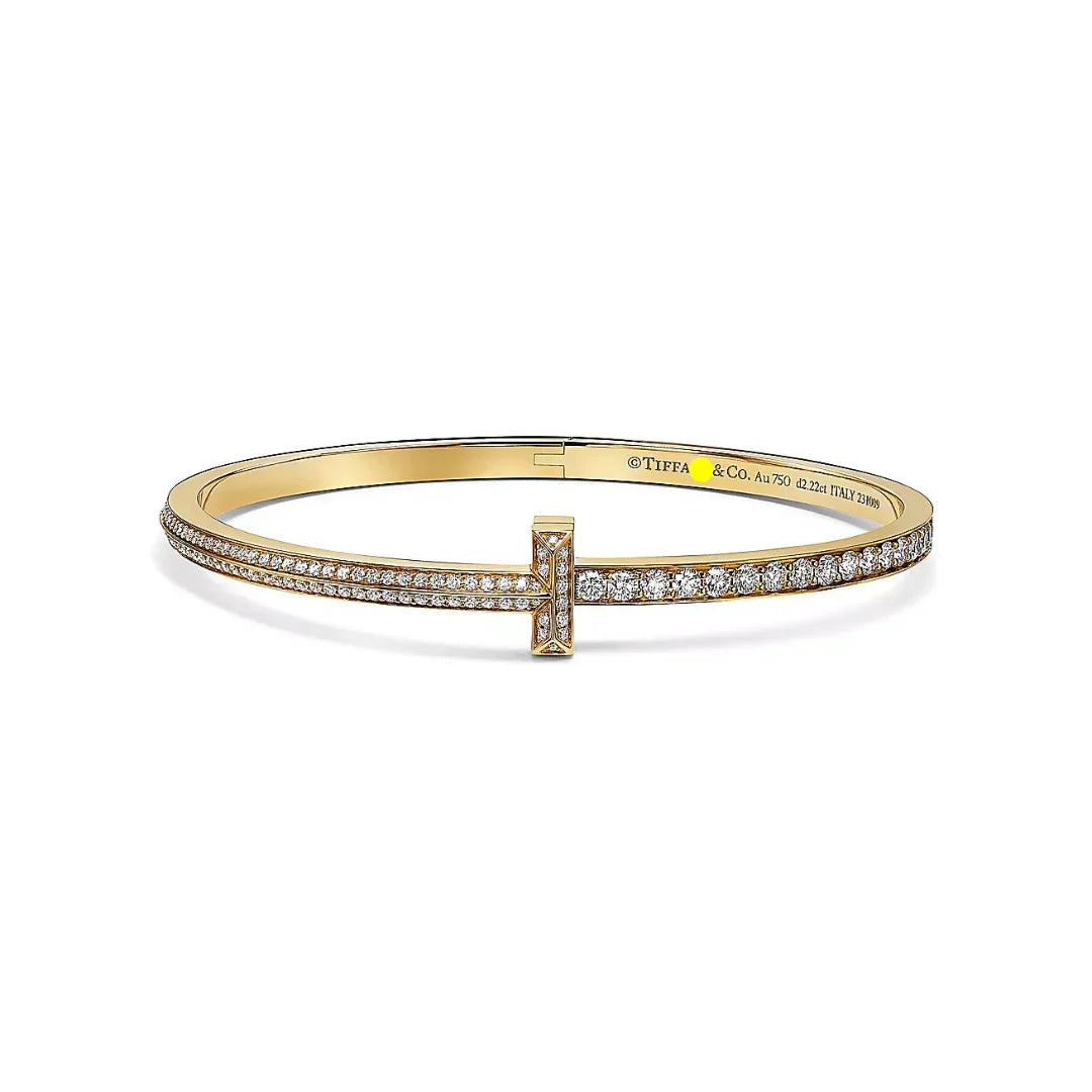 T1 Narrow Pave Diamond Hinged Bangle in Yellow Gold