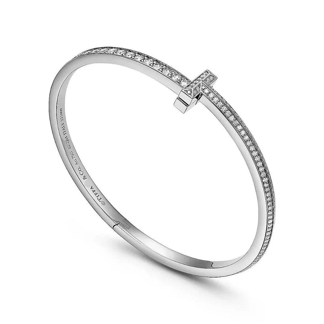 T1 Narrow Pavé Diamond Hinged Bangle in White Gold