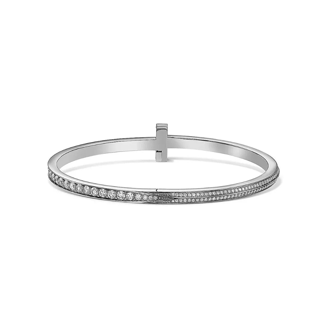 T1 Narrow Pavé Diamond Hinged Bangle in White Gold