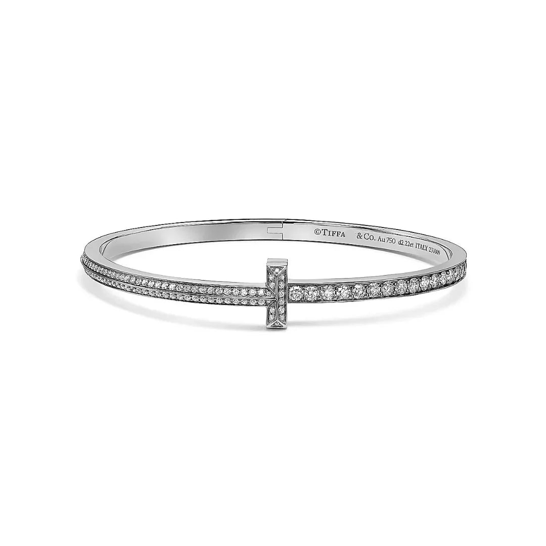 T1 Narrow Pavé Diamond Hinged Bangle in White Gold
