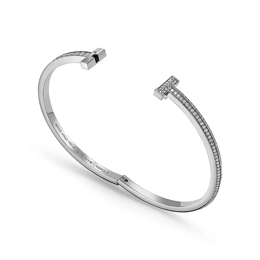 T1 Narrow Pavé Diamond Hinged Bangle in White Gold
