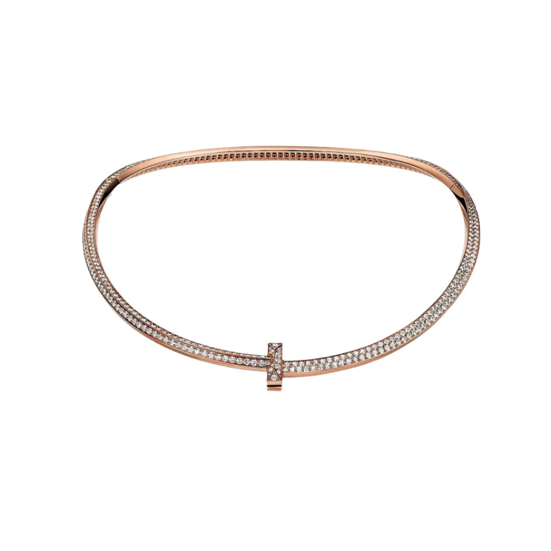 T T1 Pavé Full Diamond Necklace in Rose Gold