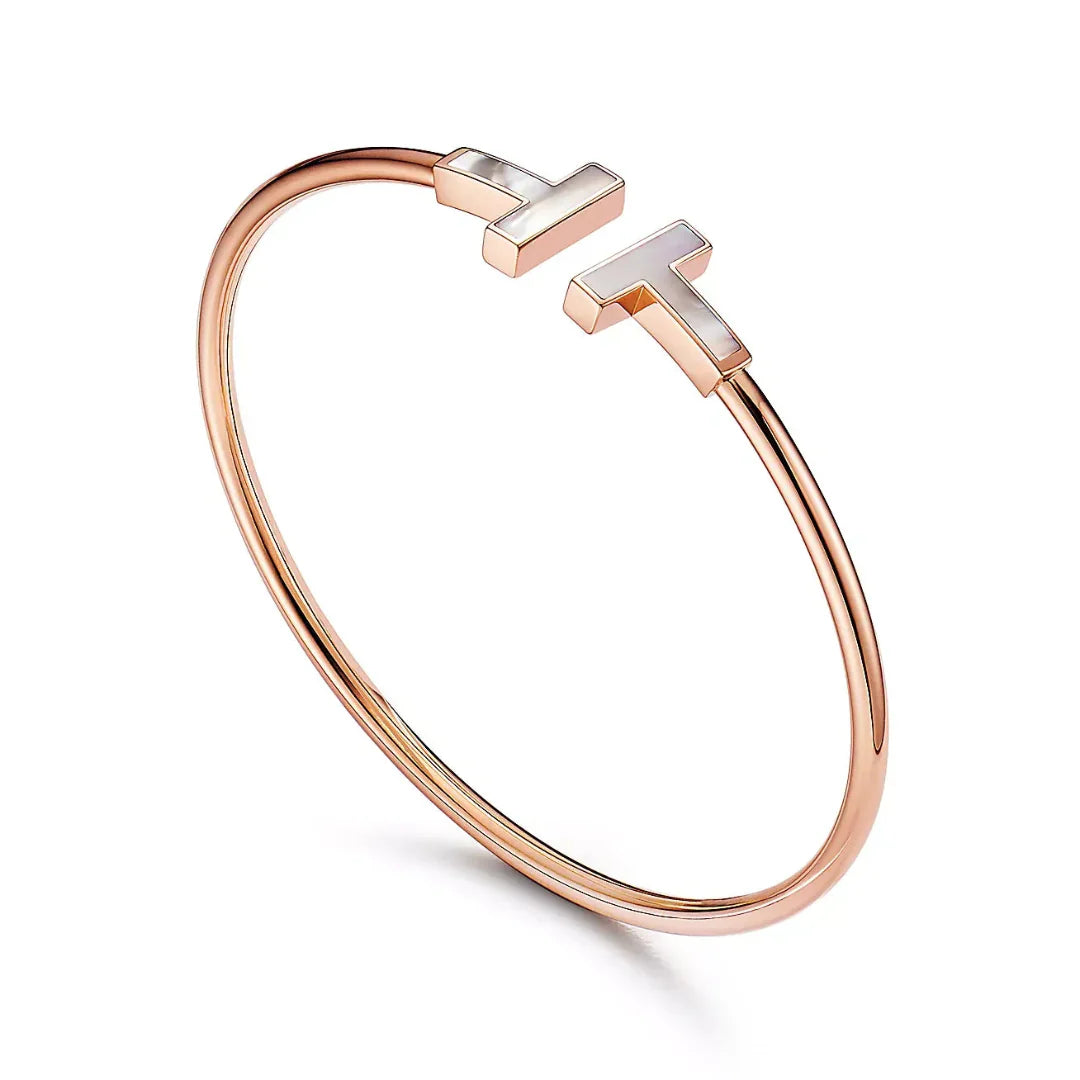 T Wire Bangle with Mother-of-Pearl Accents Rose Gold