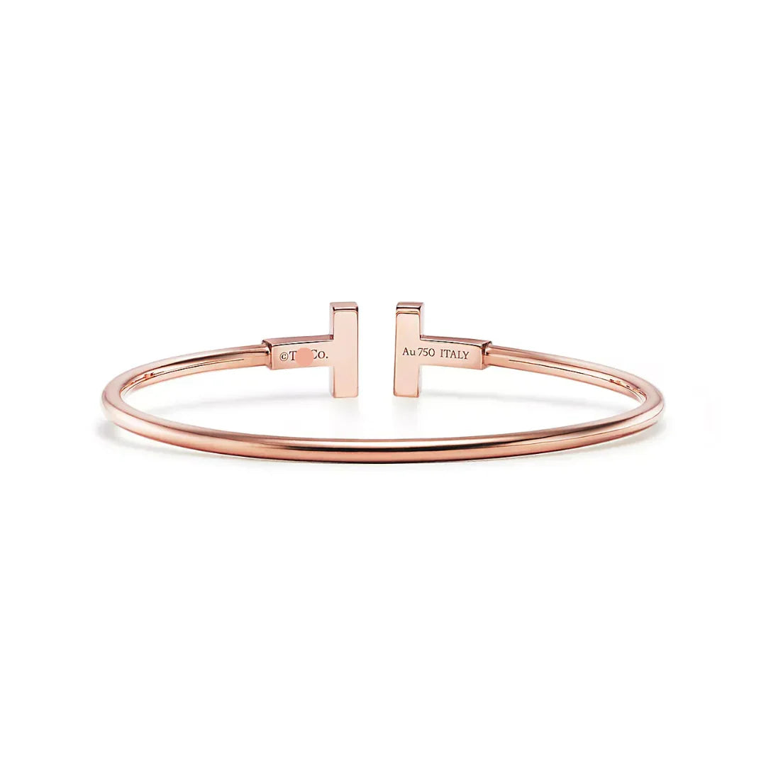 T Wire Bangle with Mother-of-Pearl Accents Rose Gold