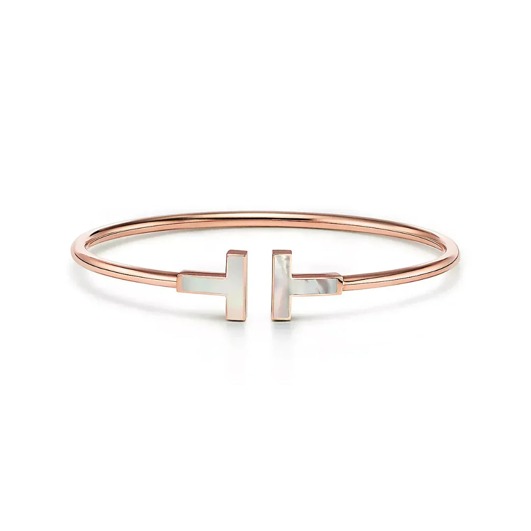 T Wire Bangle with Mother-of-Pearl Accents Rose Gold