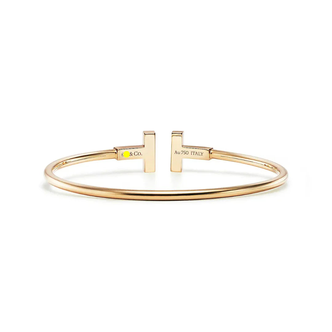 T Wire Bangle with Mother-of-Pearl Accents Yellow Gold