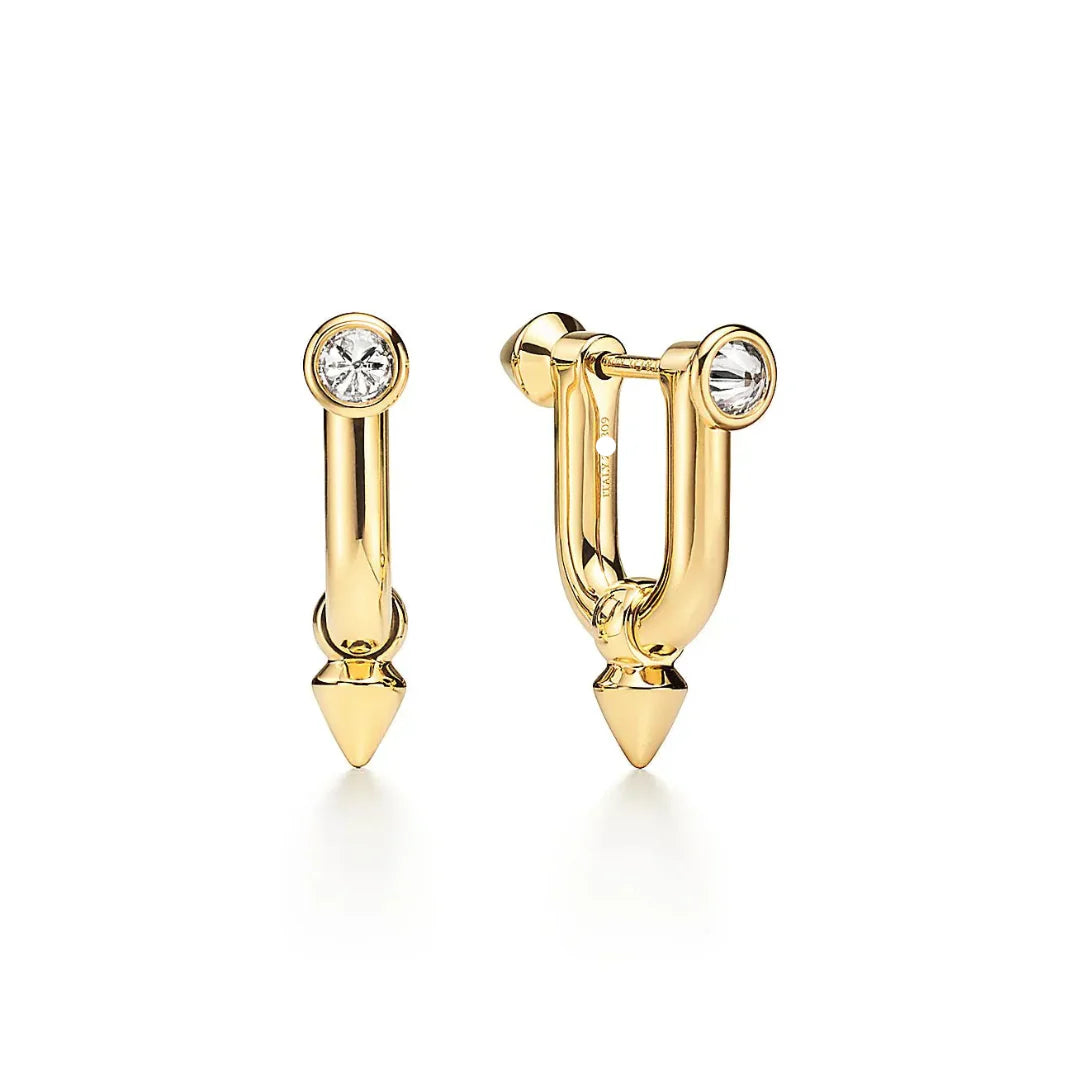 Titan Medium Yellow Gold With Diamonds Earrings