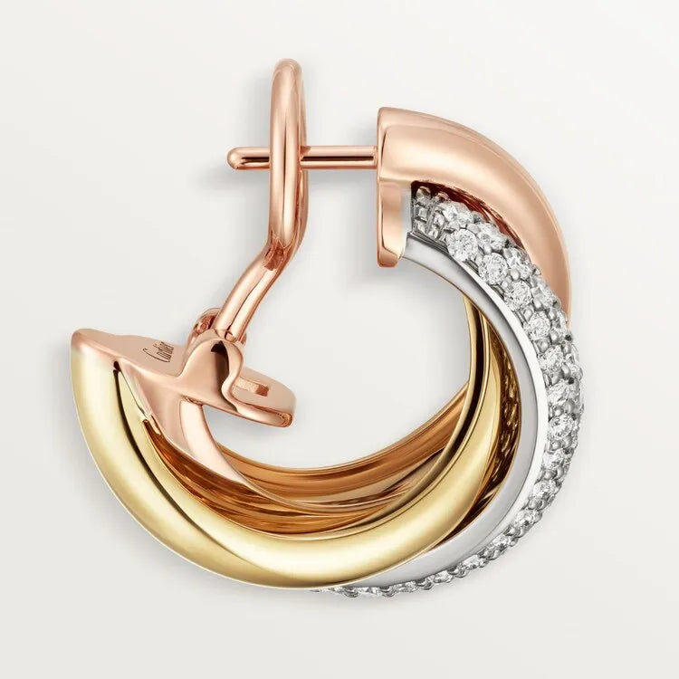 Tri-Color Hoop Earrings in Yellow/Rose /White Gold Vermeil with Diamonds