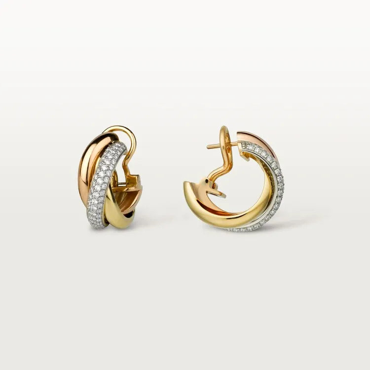 Tri-Color Hoop Earrings in Yellow/Rose /White Gold Vermeil with Diamonds