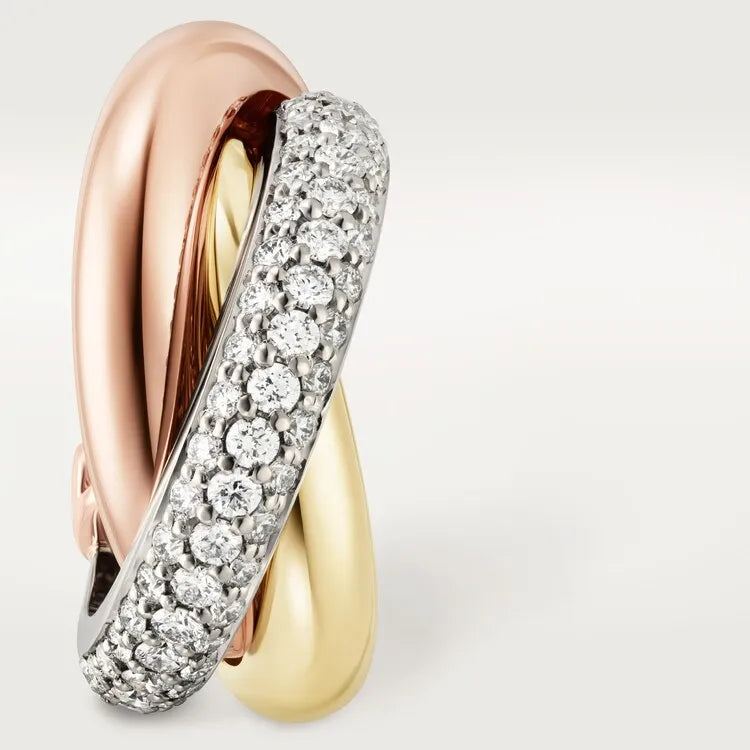 Tri-Color Hoop Earrings in Yellow/Rose /White Gold Vermeil with Diamonds