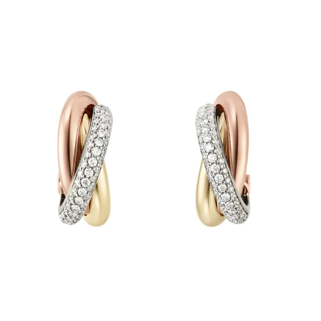 Tri-Color Hoop Earrings in Yellow/Rose /White Gold Vermeil with Diamonds