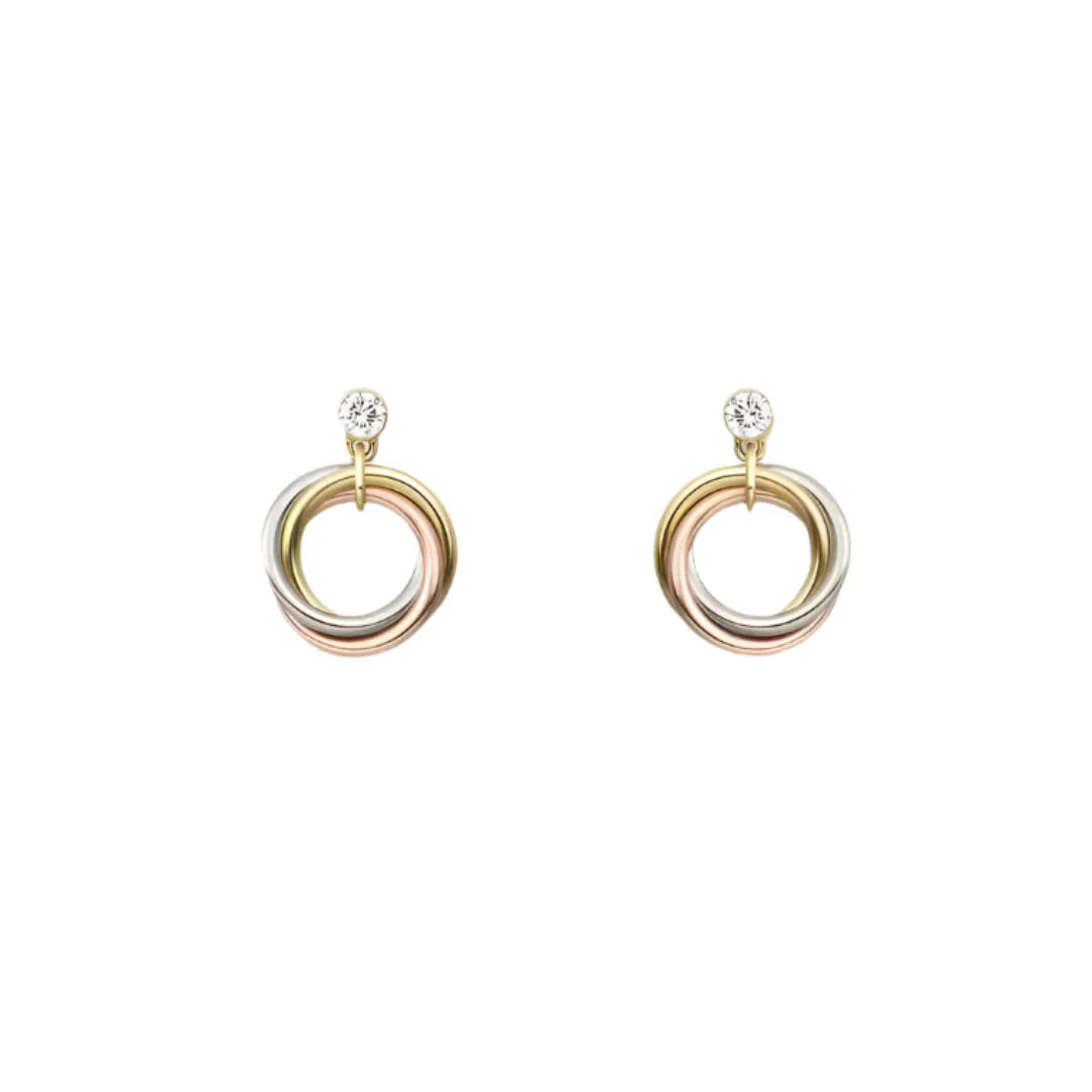 Trinity Circle Drop Earring Yellow/White/Rose Gold Vermeil With Diamond