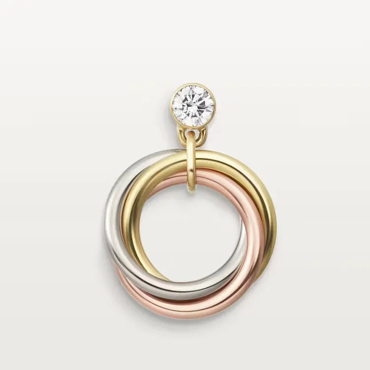 Trinity Circle Drop Earring Yellow/White/Rose Gold Vermeil With Diamond