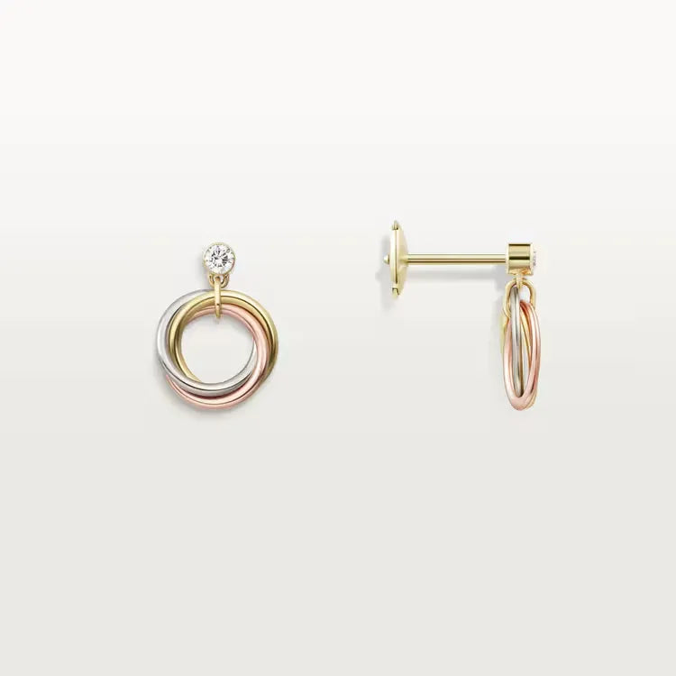 Trinity Circle Drop Earring Yellow/White/Rose Gold Vermeil With Diamond