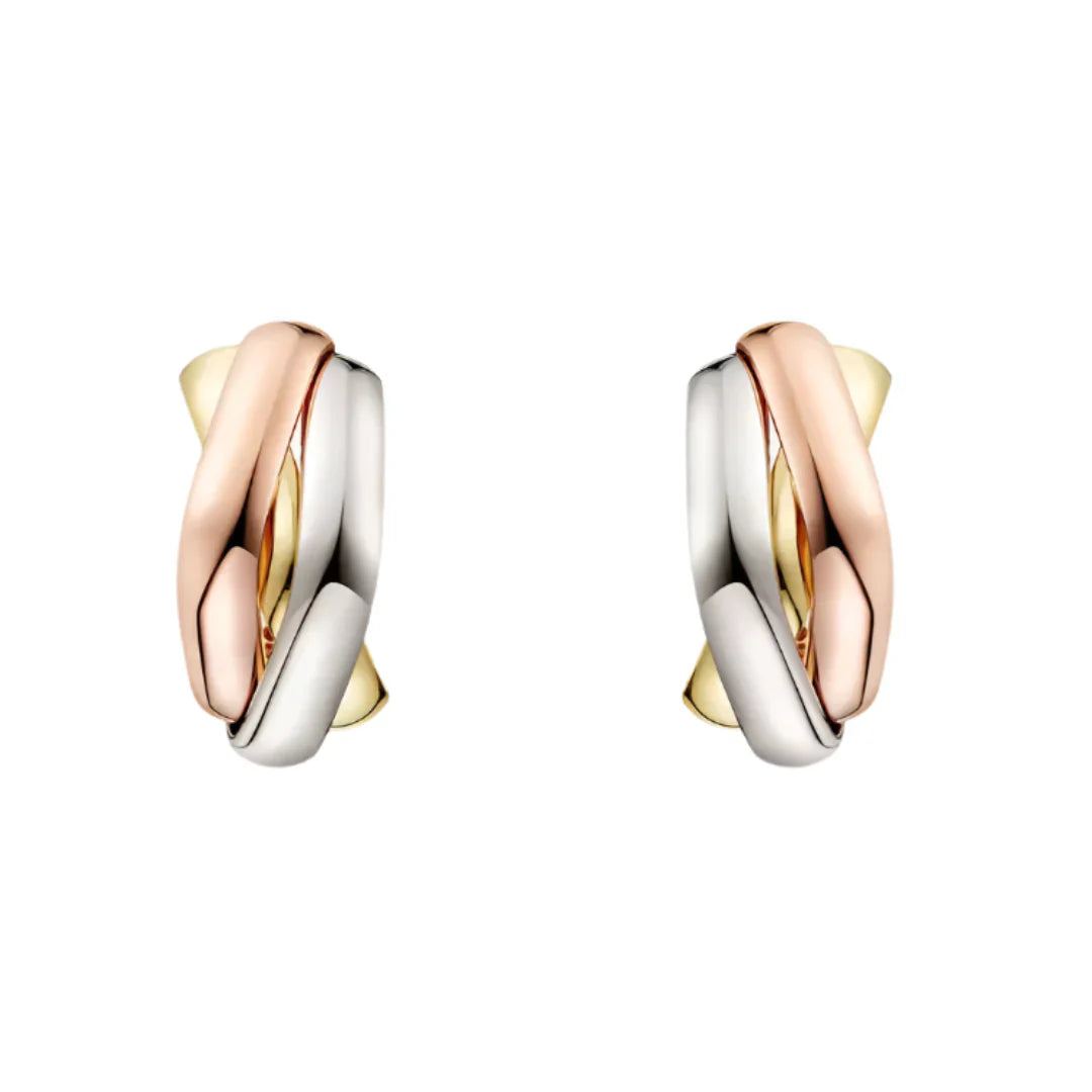 Trinity Hoop Earrings Yellow/White/Rose Gold Vermeil Interlocking Design