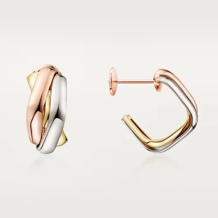 Trinity Hoop Earrings Yellow/White/Rose Gold Vermeil Interlocking Design
