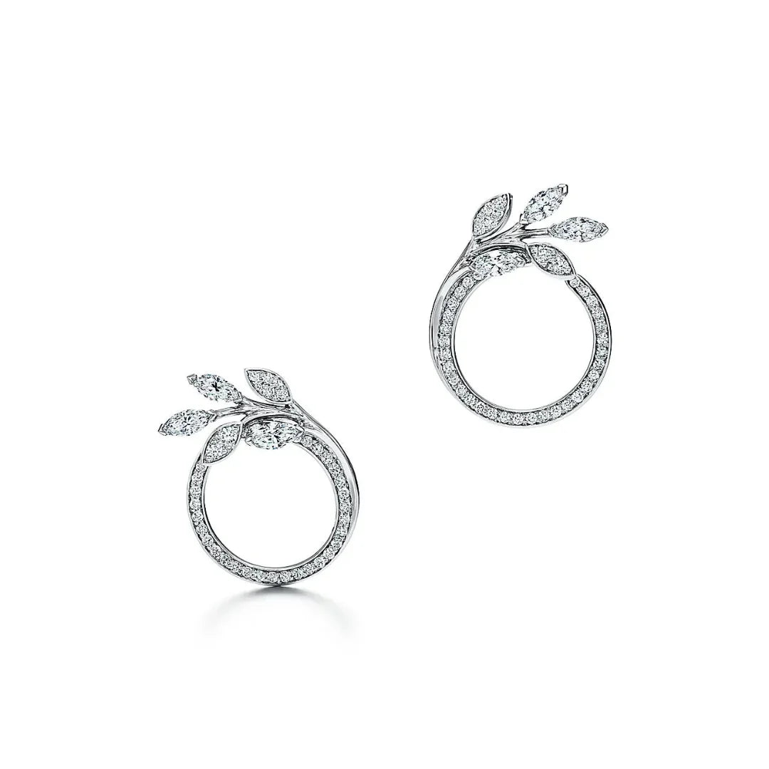 Victoria Vine Circle Platinum With Diamonds Earrings