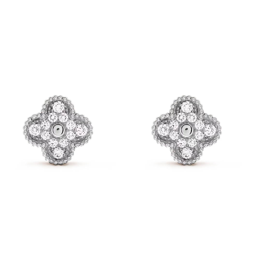 Vintage Alhambra Earrings White Gold Vermeil With Moissanite