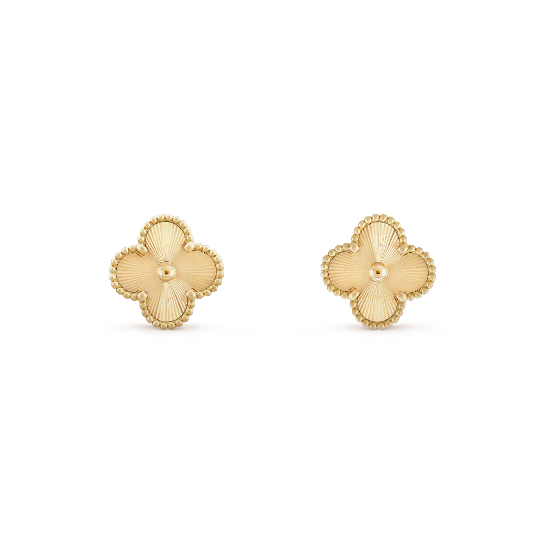 Vintage Alhambra Earrings Yellow Gold Vermeil Guilloche Finish