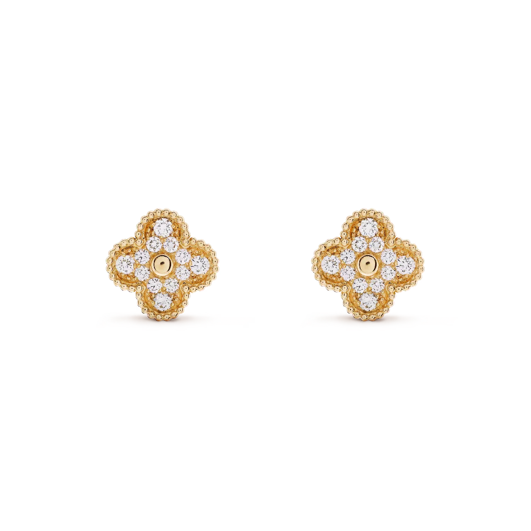 Vintage Alhambra Earrings Yellow Gold Vermeil With Moissanite