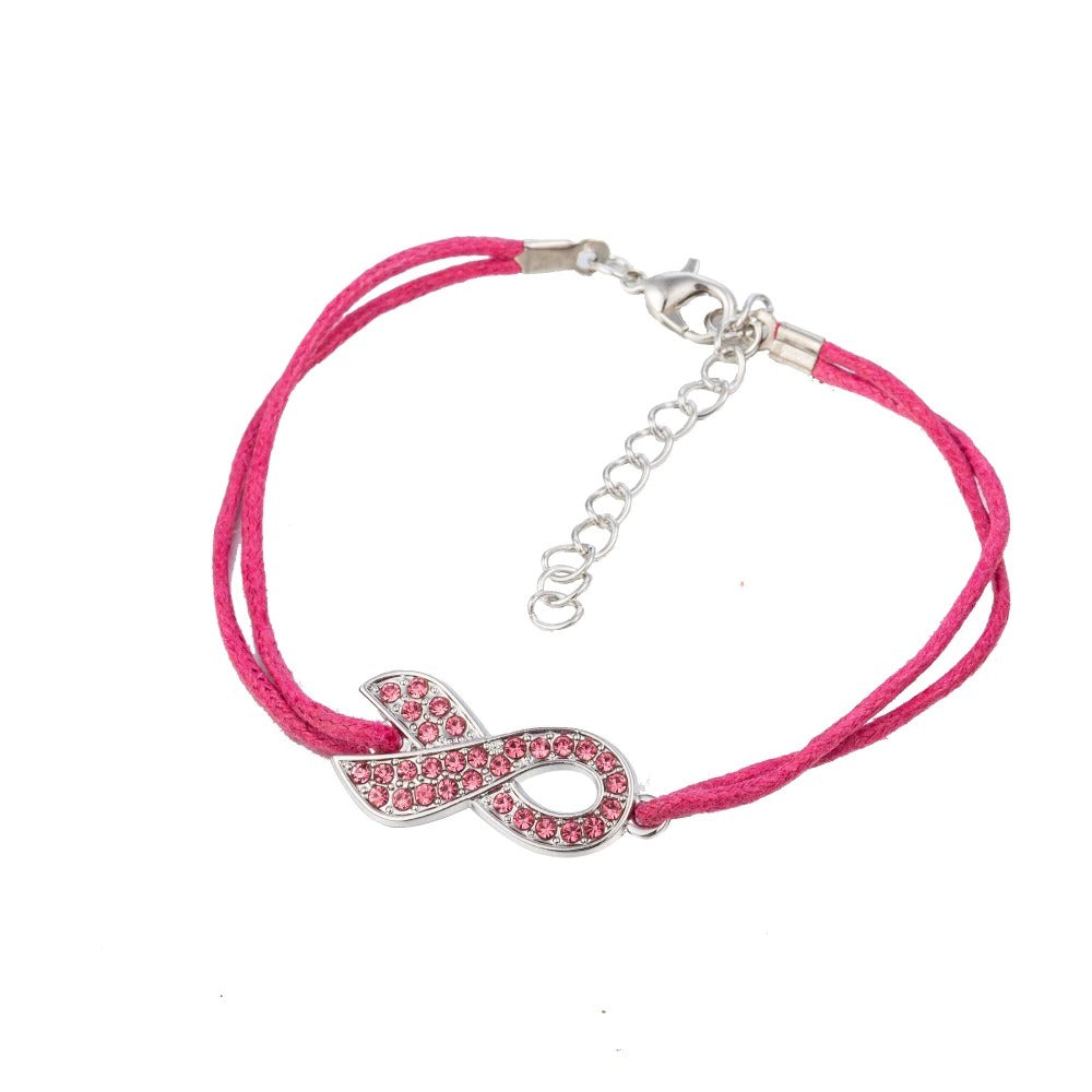 Pink Ribbon Crystal Paved Charm Bracelet